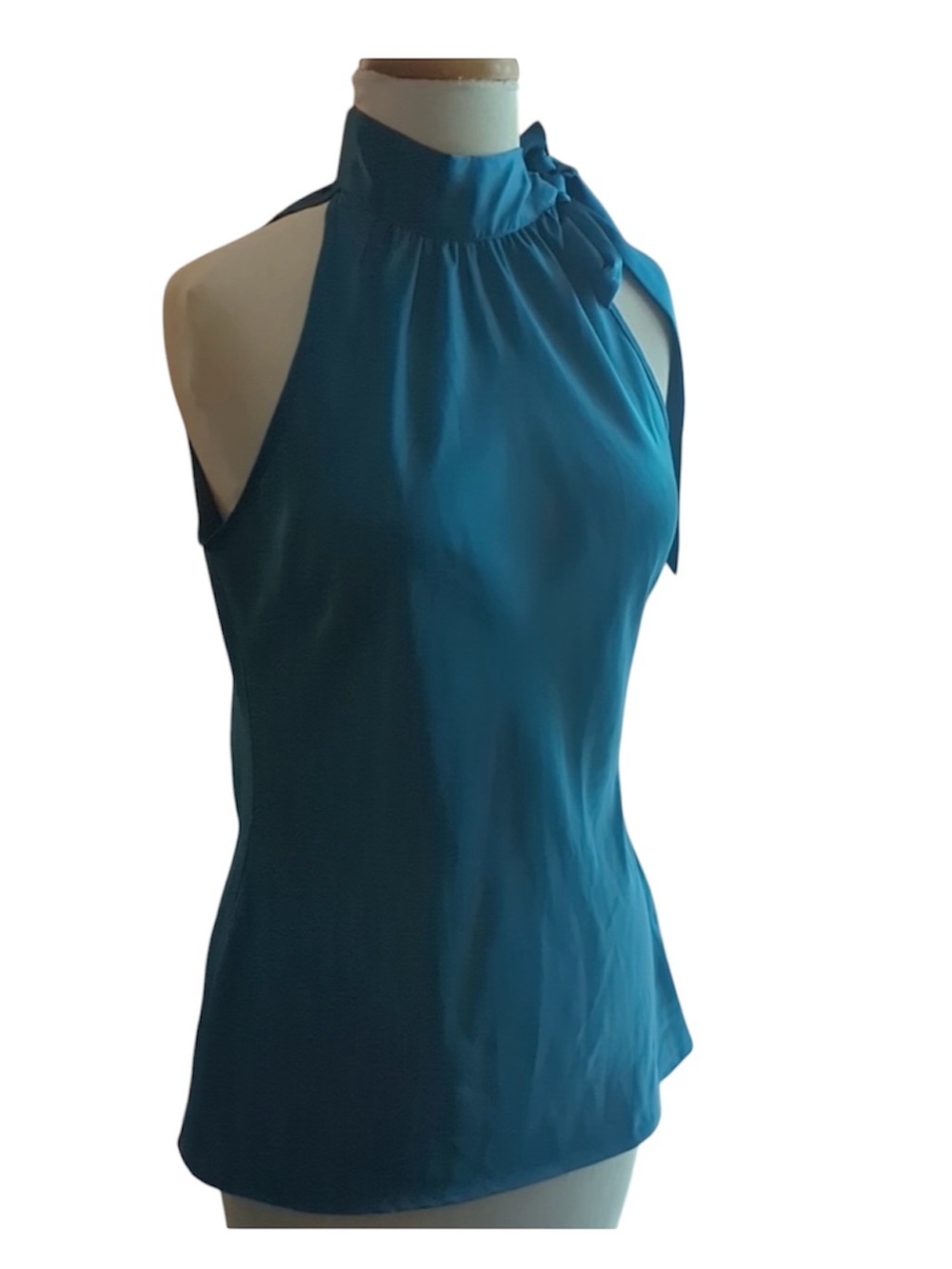 Worthington Teal Sleeveless Top with Halter Bow Tie at Neck - Size: 6 - Picture 2 of 6